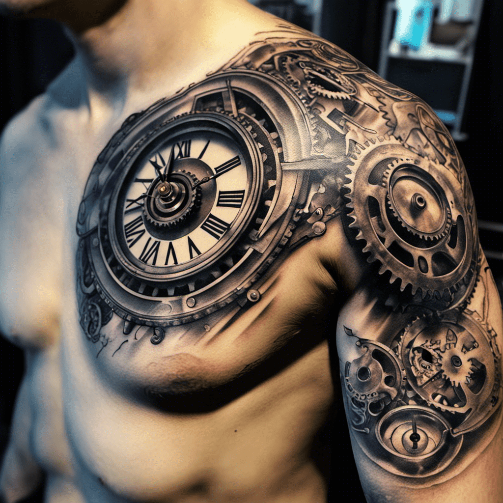 Bicep tattoo of a compass by Ivy Saruzi.